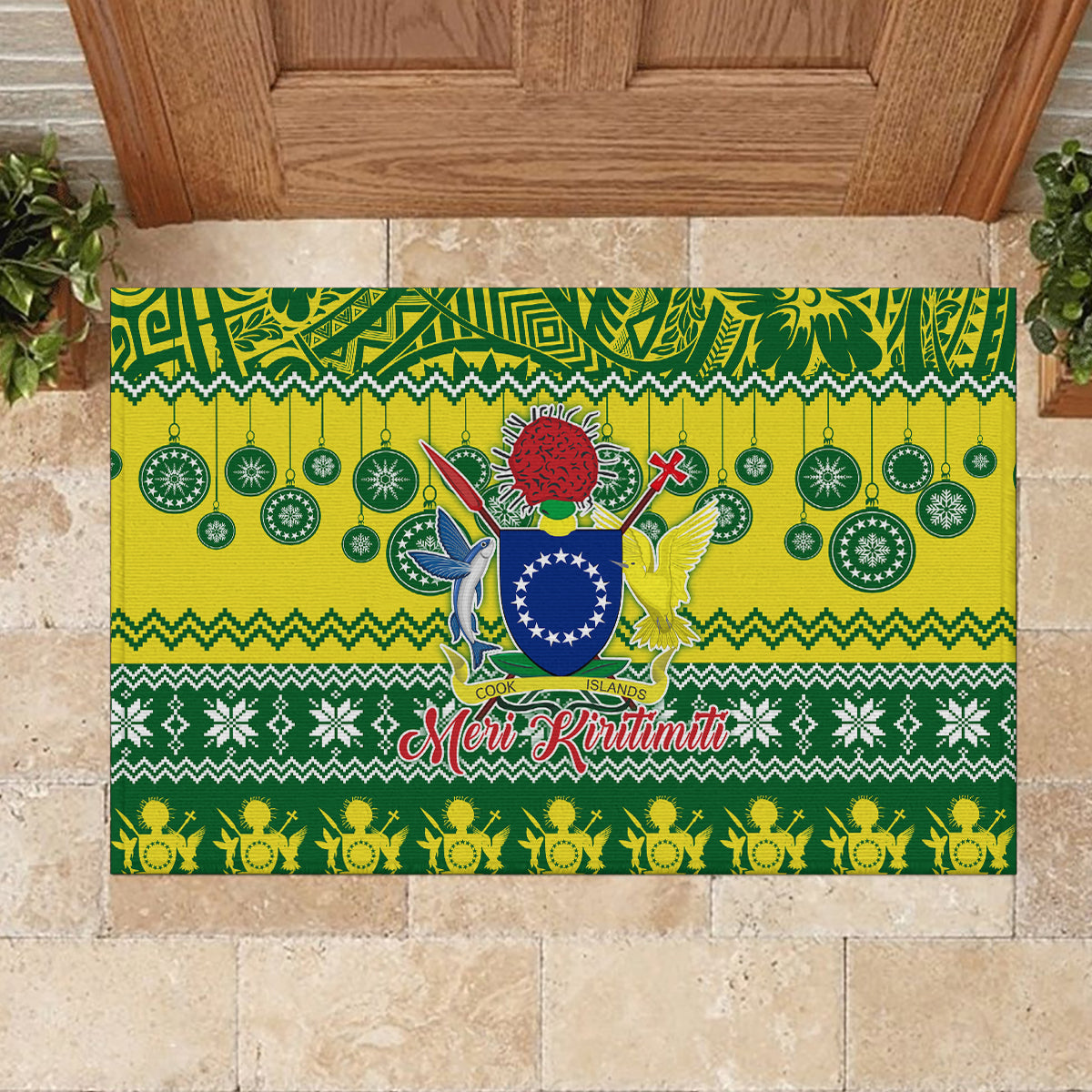 Cook Islands Christmas Rubber Doormat Santa Beach Meri Kiritimiti - Wonder Print Shop
