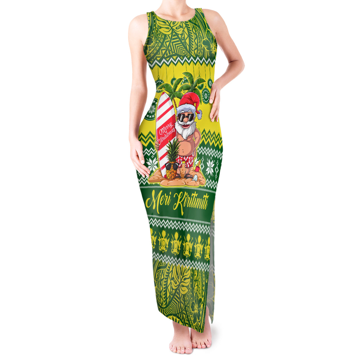 Cook Islands Christmas Tank Maxi Dress Santa Beach Meri Kiritimiti - Wonder Print Shop