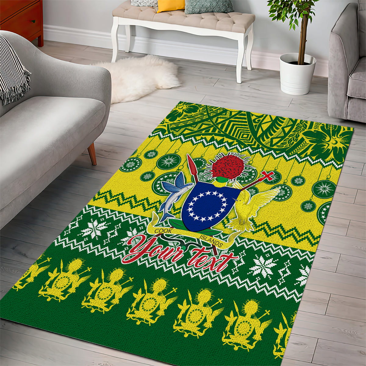 Personalised Cook Islands Christmas Area Rug Santa Beach Meri Kiritimiti LT9 - Wonder Print Shop