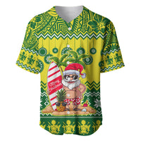 Personalised Cook Islands Christmas Baseball Jersey Santa Beach Meri Kiritimiti LT9 - Wonder Print Shop