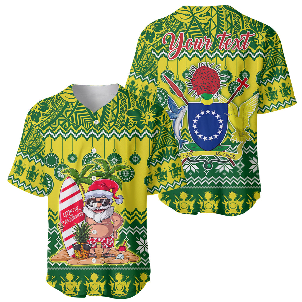 Personalised Cook Islands Christmas Baseball Jersey Santa Beach Meri Kiritimiti LT9 - Wonder Print Shop
