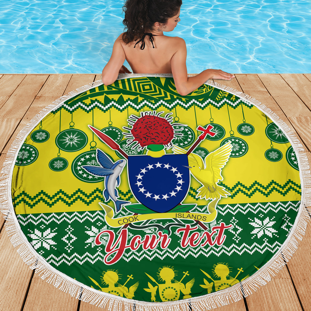 Personalised Cook Islands Christmas Beach Blanket Santa Beach Meri Kiritimiti LT9 - Wonder Print Shop