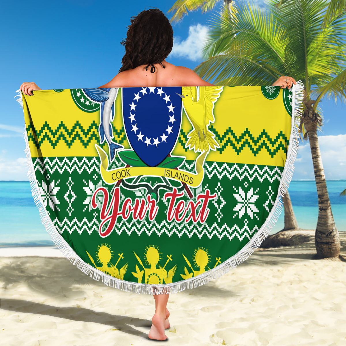 Personalised Cook Islands Christmas Beach Blanket Santa Beach Meri Kiritimiti LT9 - Wonder Print Shop