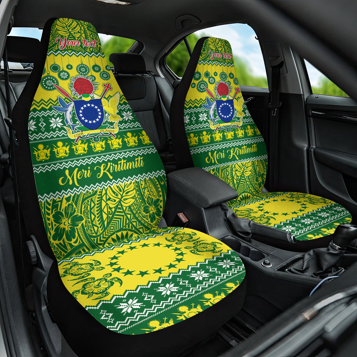 Personalised Cook Islands Christmas Car Seat Cover Santa Beach Meri Kiritimiti LT9 - Wonder Print Shop