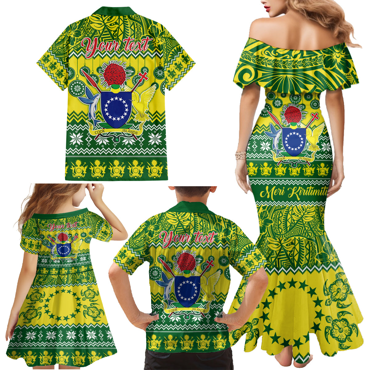 Personalised Cook Islands Christmas Family Matching Mermaid Dress and Hawaiian Shirt Santa Beach Meri Kiritimiti LT9 - Wonder Print Shop