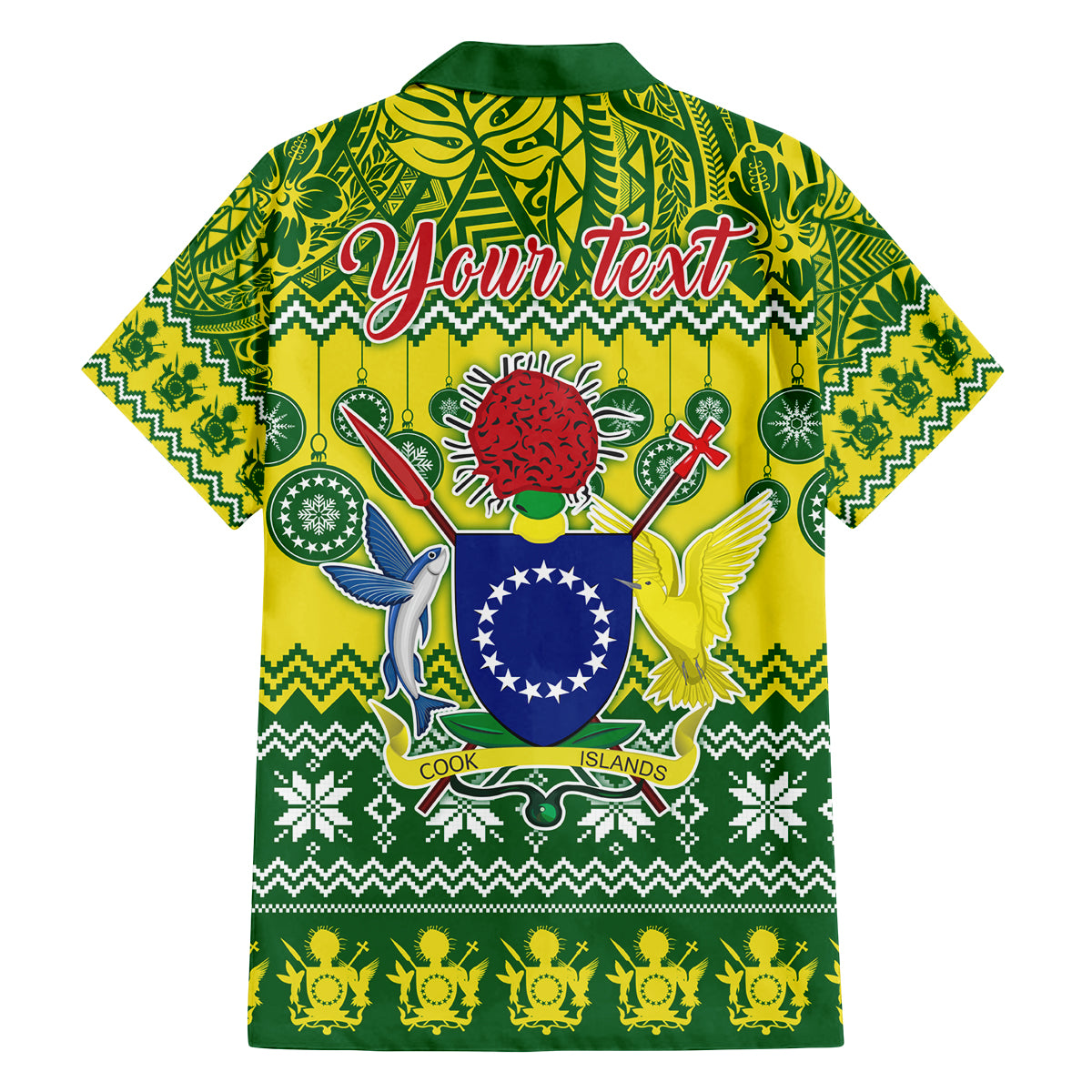 Personalised Cook Islands Christmas Family Matching Off Shoulder Long Sleeve Dress and Hawaiian Shirt Santa Beach Meri Kiritimiti - Wonder Print Shop