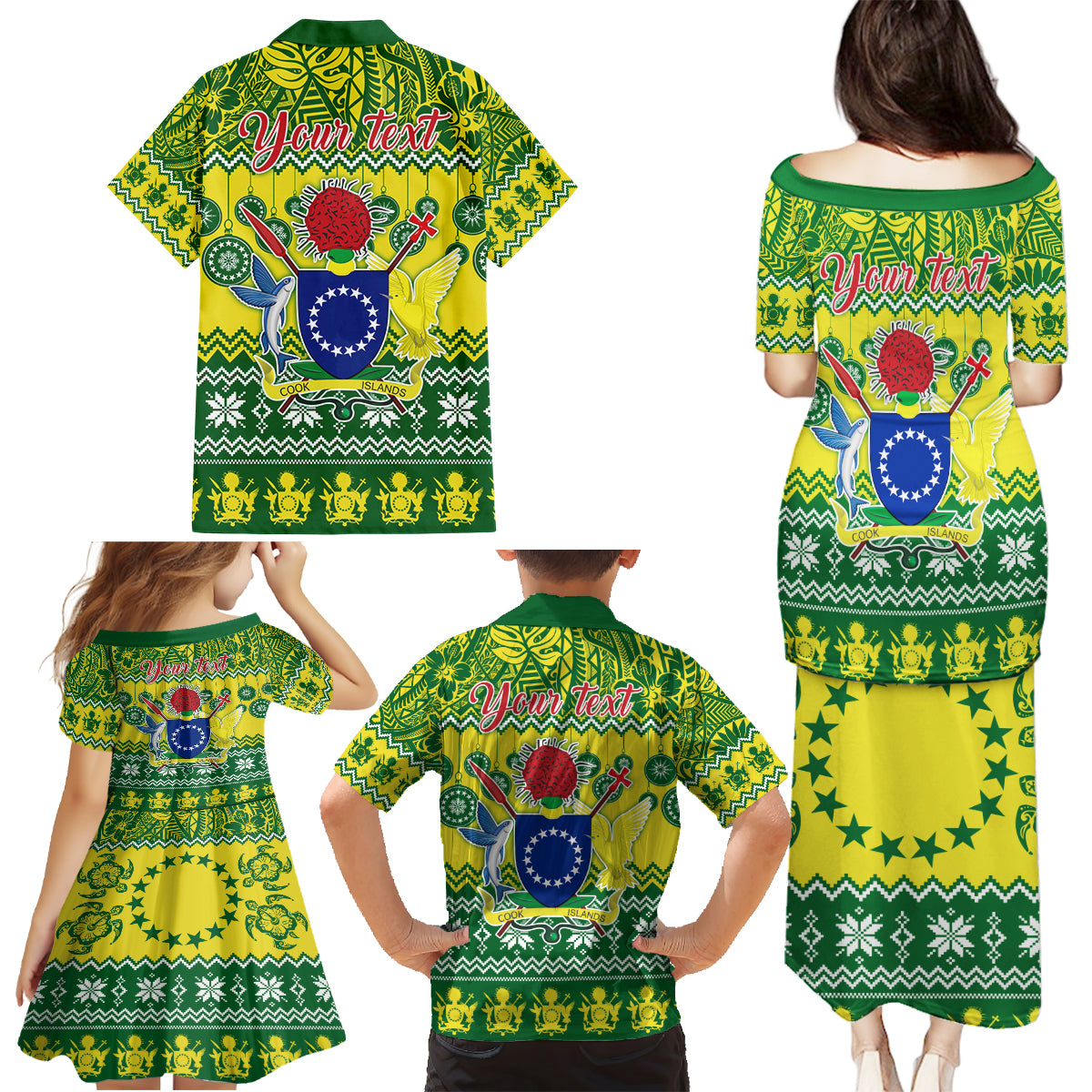 Personalised Cook Islands Christmas Family Matching Puletasi Dress and Hawaiian Shirt Santa Beach Meri Kiritimiti - Wonder Print Shop