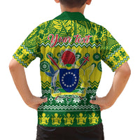 Personalised Cook Islands Christmas Family Matching Short Sleeve Bodycon Dress and Hawaiian Shirt Santa Beach Meri Kiritimiti - Wonder Print Shop