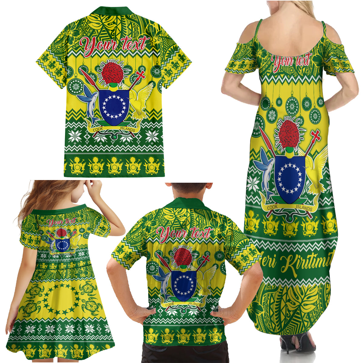 Personalised Cook Islands Christmas Family Matching Summer Maxi Dress and Hawaiian Shirt Santa Beach Meri Kiritimiti - Wonder Print Shop