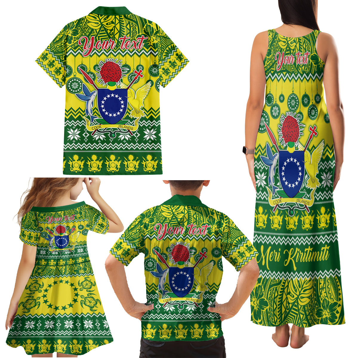 Personalised Cook Islands Christmas Family Matching Tank Maxi Dress and Hawaiian Shirt Santa Beach Meri Kiritimiti - Wonder Print Shop
