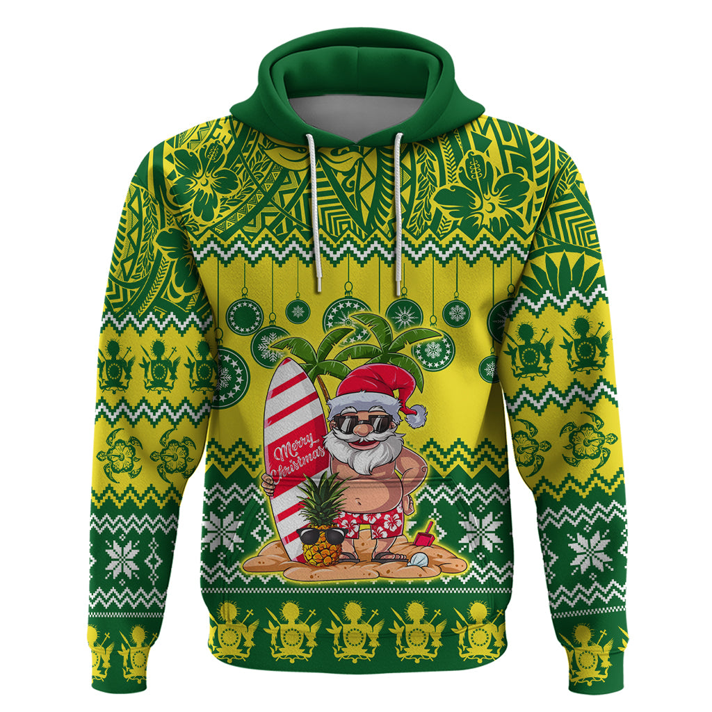 Personalised Cook Islands Christmas Hoodie Santa Beach Meri Kiritimiti - Wonder Print Shop