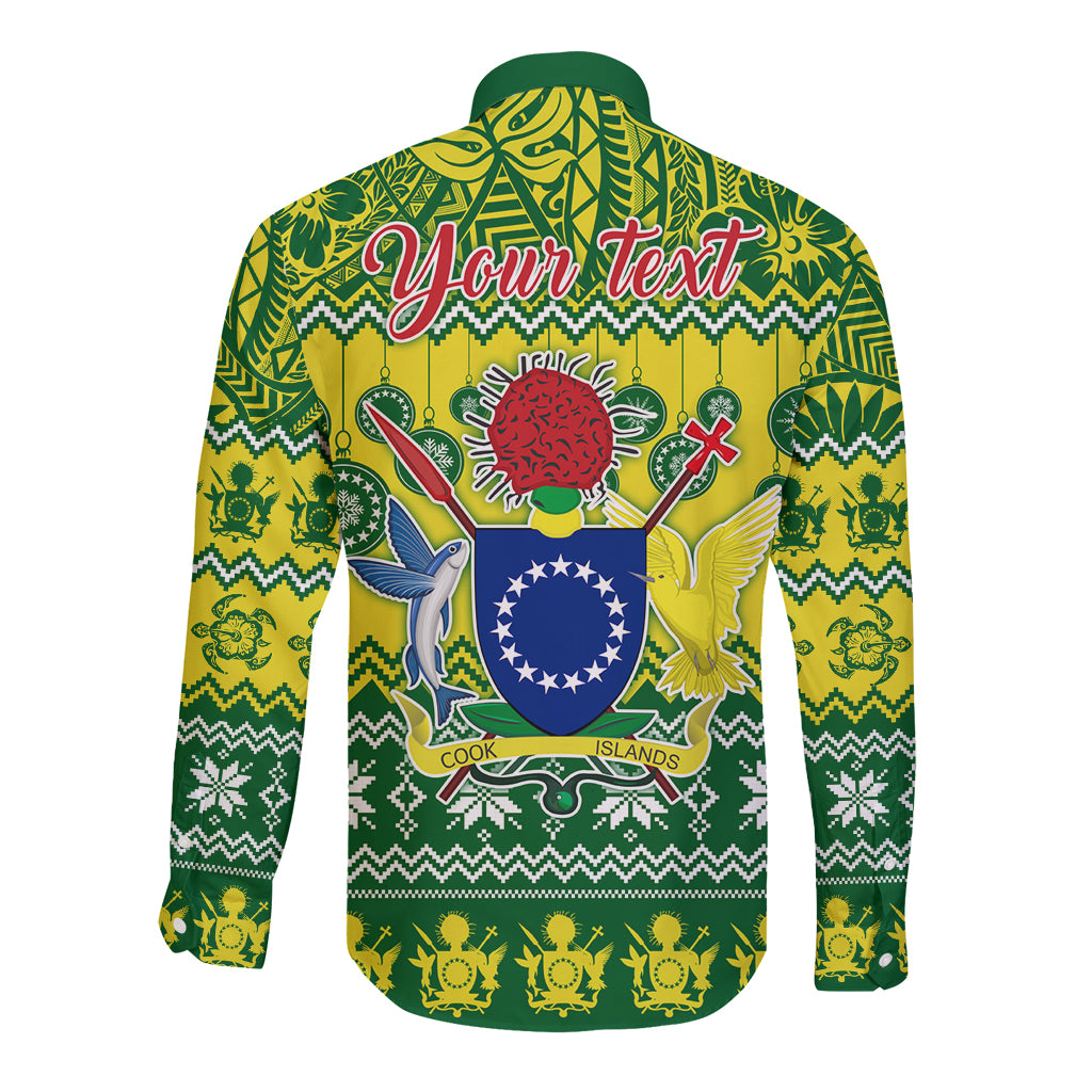 Personalised Cook Islands Christmas Long Sleeve Button Shirt Santa Beach Meri Kiritimiti - Wonder Print Shop