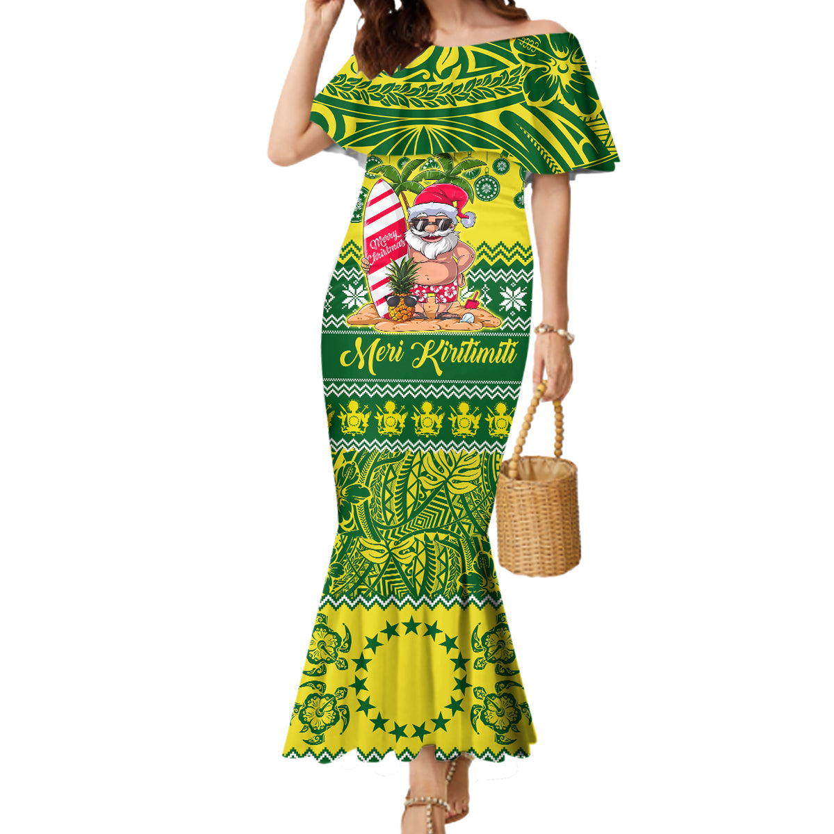 Personalised Cook Islands Christmas Mermaid Dress Santa Beach Meri Kiritimiti - Wonder Print Shop