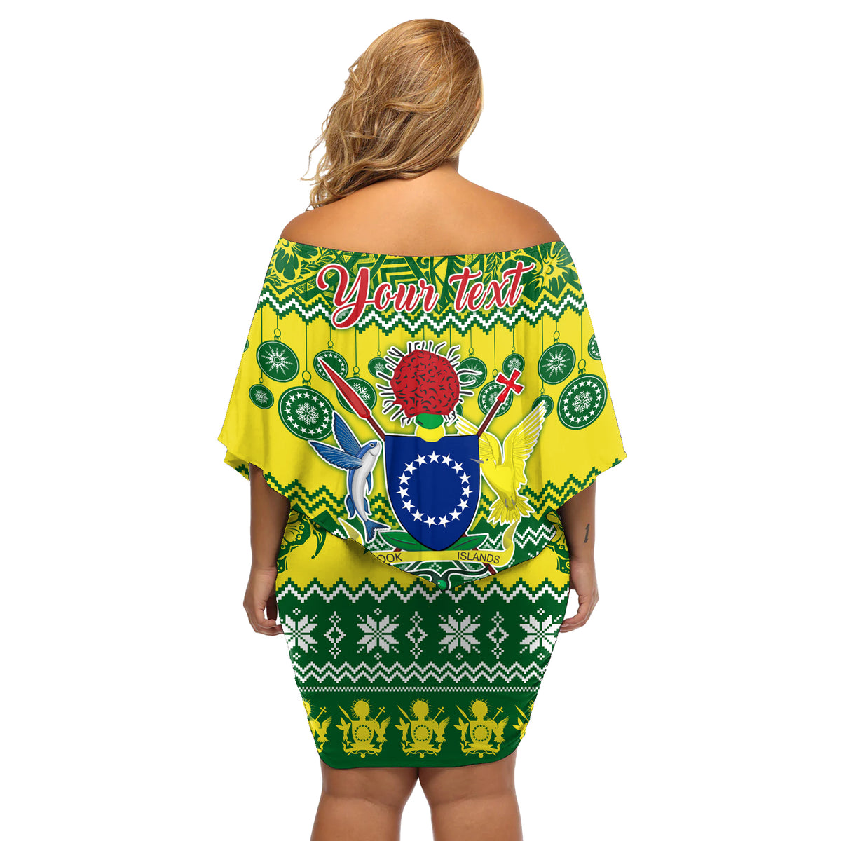 Personalised Cook Islands Christmas Off Shoulder Short Dress Santa Beach Meri Kiritimiti - Wonder Print Shop
