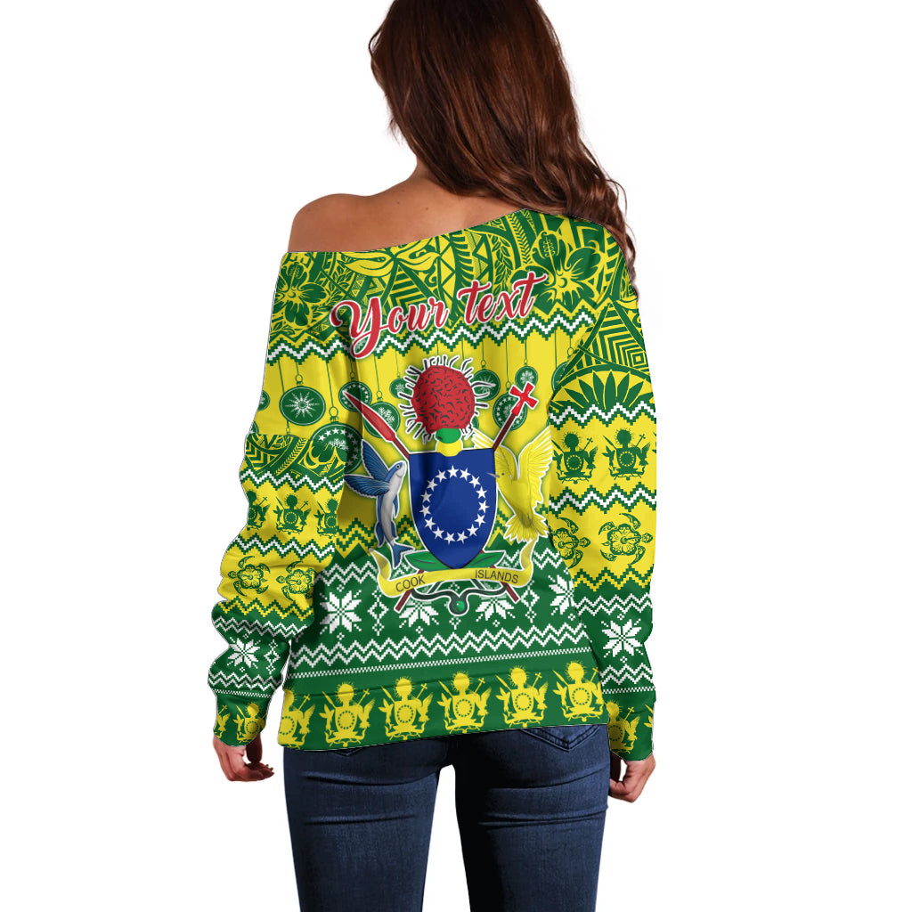 Personalised Cook Islands Christmas Off Shoulder Sweater Santa Beach Meri Kiritimiti - Wonder Print Shop