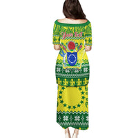 Personalised Cook Islands Christmas Puletasi Santa Beach Meri Kiritimiti - Wonder Print Shop