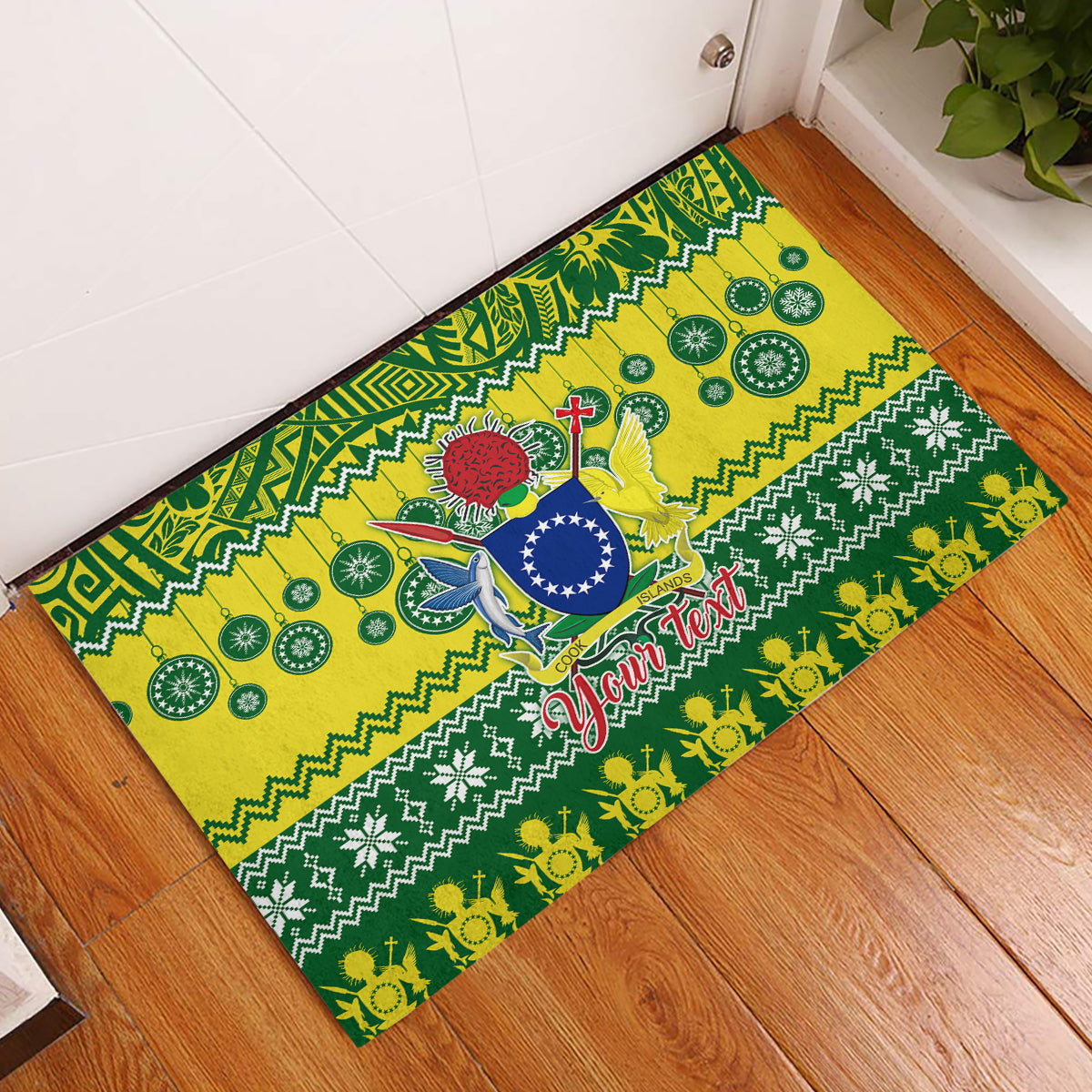 Personalised Cook Islands Christmas Rubber Doormat Santa Beach Meri Kiritimiti - Wonder Print Shop
