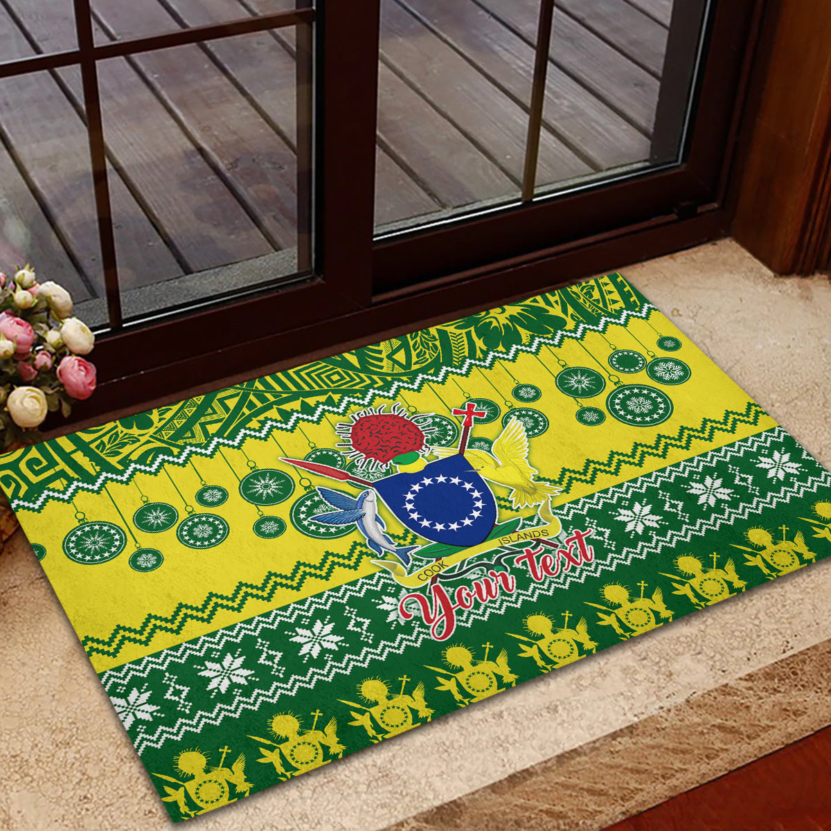 Personalised Cook Islands Christmas Rubber Doormat Santa Beach Meri Kiritimiti - Wonder Print Shop
