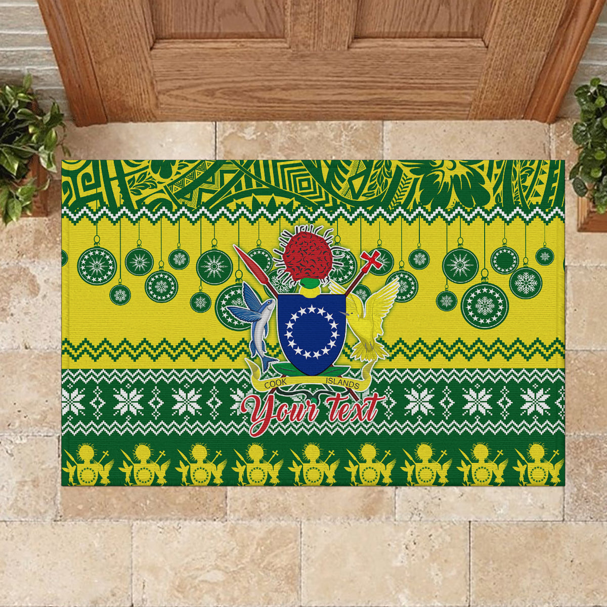 Personalised Cook Islands Christmas Rubber Doormat Santa Beach Meri Kiritimiti - Wonder Print Shop