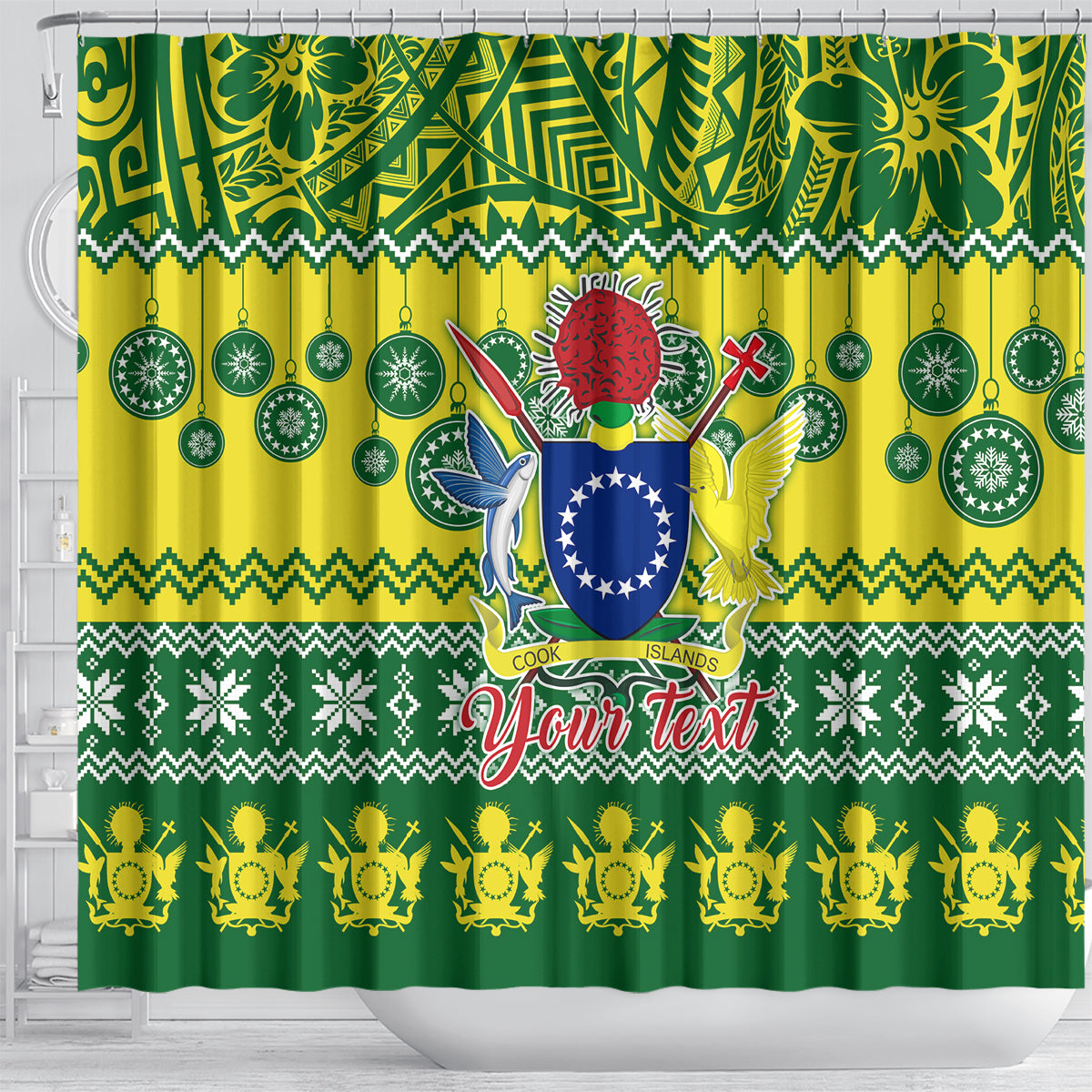 personalised-cook-islands-christmas-shower-curtain-santa-beach-meri-kiritimiti