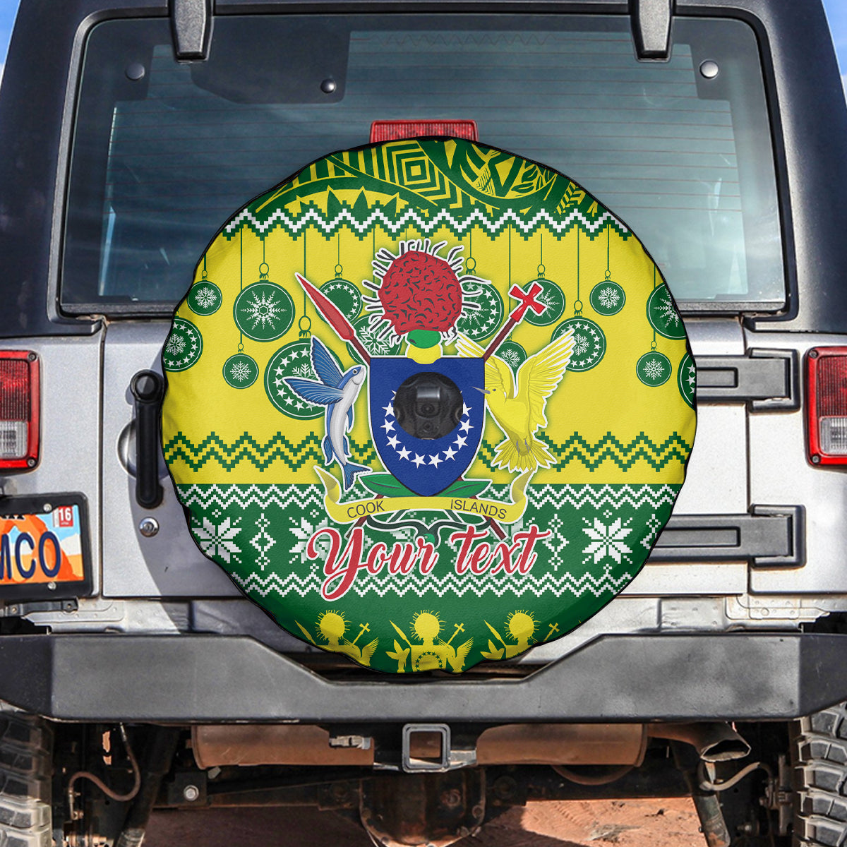 Personalised Cook Islands Christmas Spare Tire Cover Santa Beach Meri Kiritimiti - Wonder Print Shop