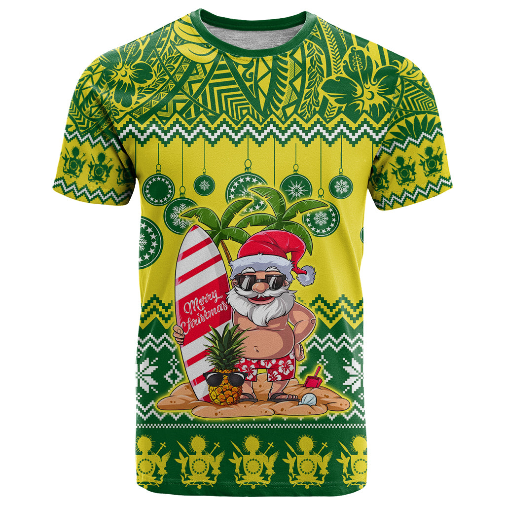 Personalised Cook Islands Christmas T Shirt Santa Beach Meri Kiritimiti - Wonder Print Shop