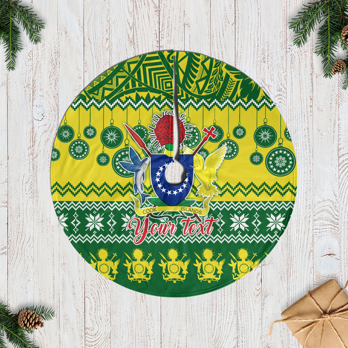 Personalised Cook Islands Christmas Tree Skirt Santa Beach Meri Kiritimiti - Wonder Print Shop