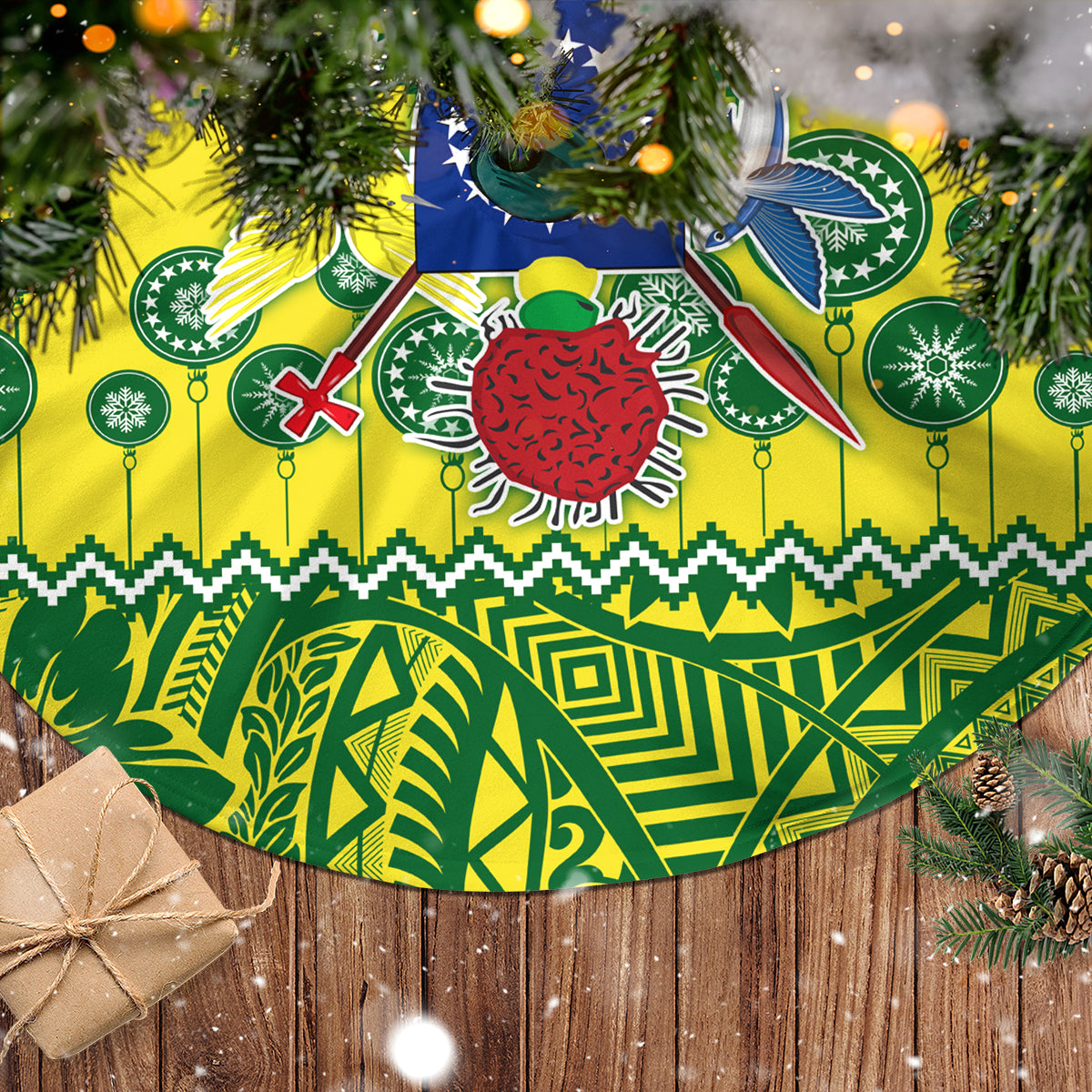 Personalised Cook Islands Christmas Tree Skirt Santa Beach Meri Kiritimiti - Wonder Print Shop