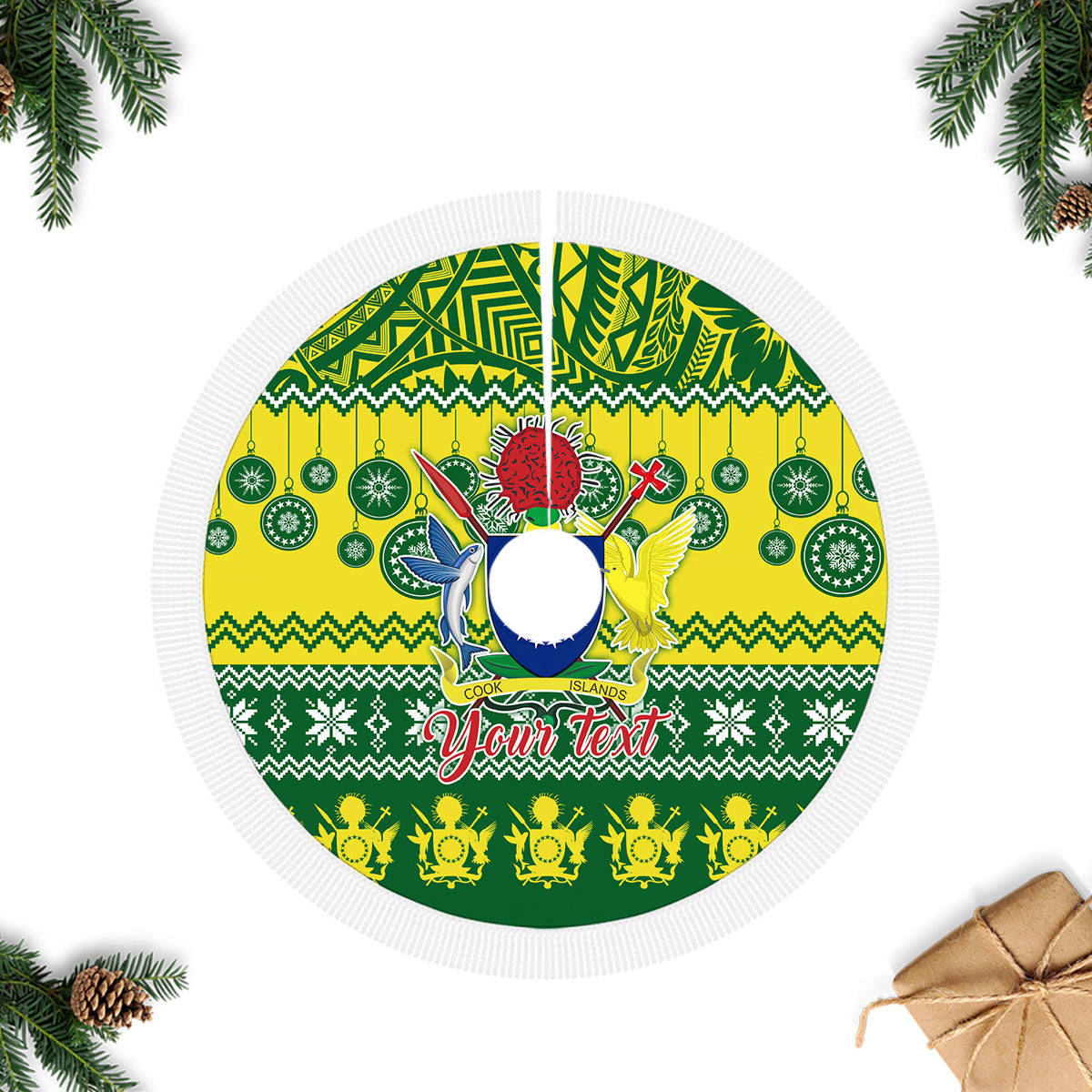 Personalised Cook Islands Christmas Tree Skirt Santa Beach Meri Kiritimiti - Wonder Print Shop