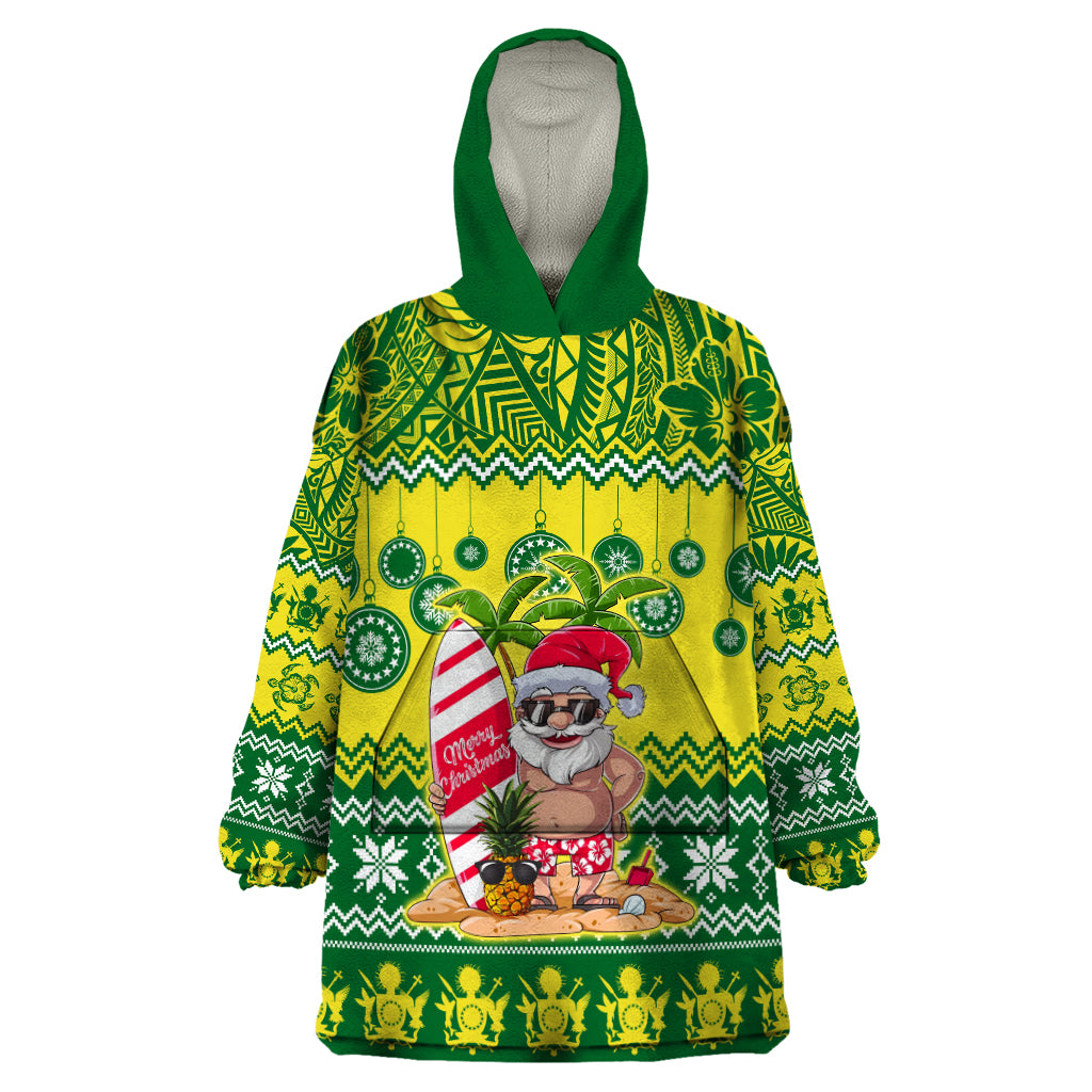 Personalised Cook Islands Christmas Wearable Blanket Hoodie Santa Beach Meri Kiritimiti - Wonder Print Shop