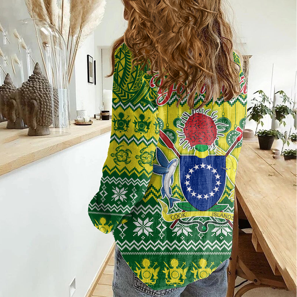 Personalised Cook Islands Christmas Women Casual Shirt Santa Beach Meri Kiritimiti - Wonder Print Shop