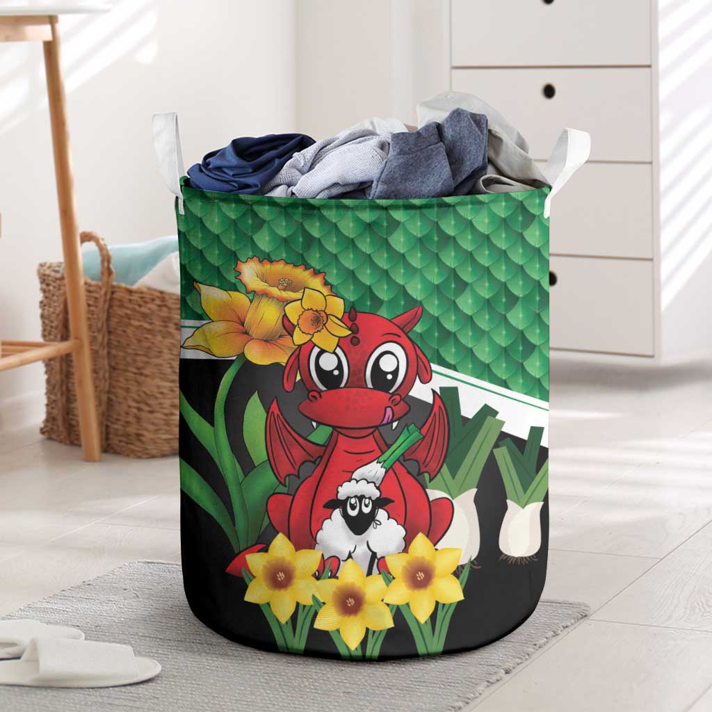 Saint David's Day Laundry Basket Green Welsh Dragon Daffodil Sheep Leak - Wonder Print Shop