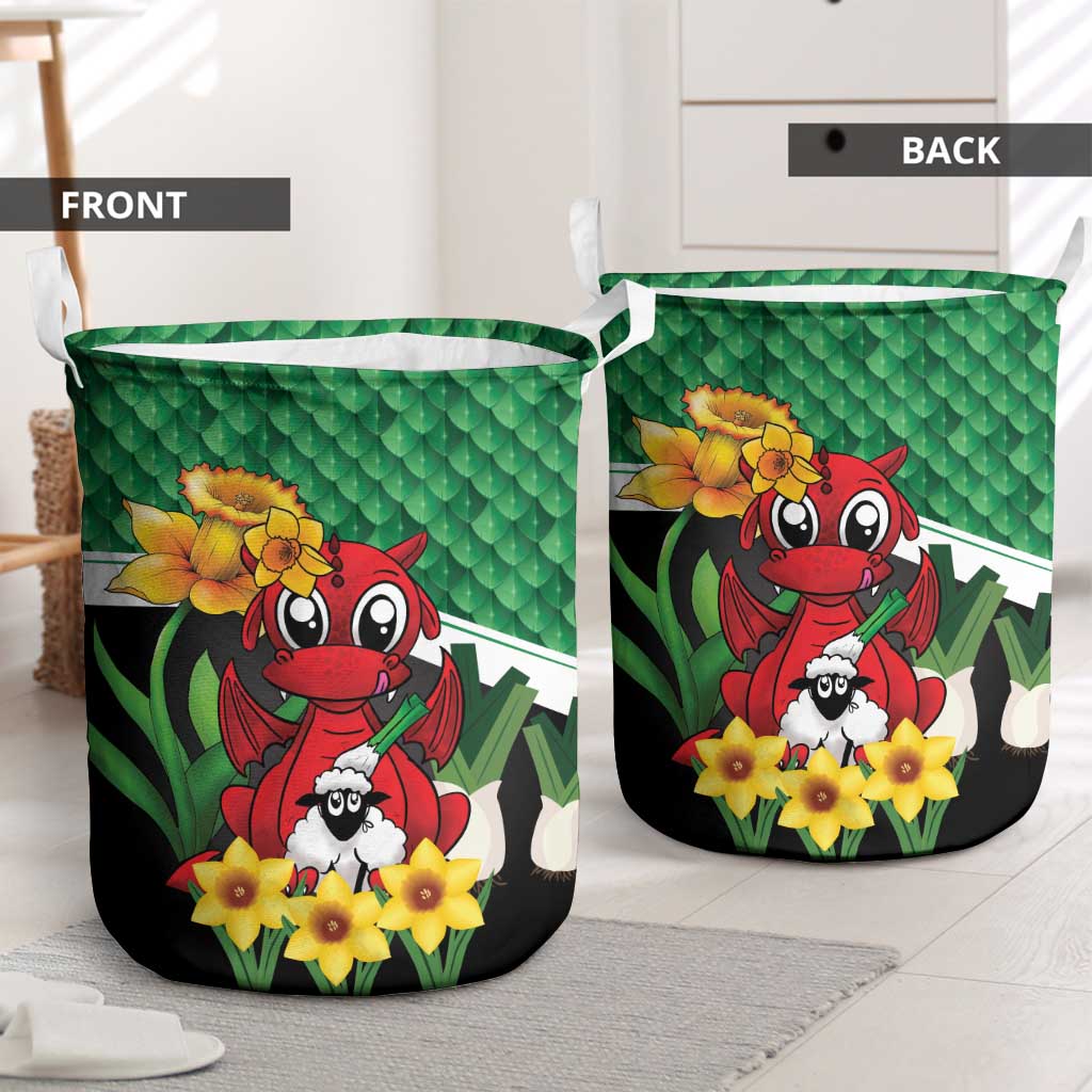 Saint David's Day Laundry Basket Green Welsh Dragon Daffodil Sheep Leak - Wonder Print Shop