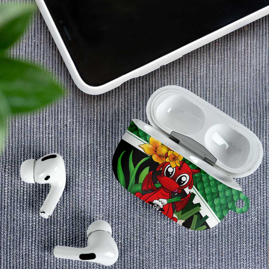 Saint David's Day AirPods Case Green Welsh Dragon Daffodil Sheep Leak - Wonder Print Shop