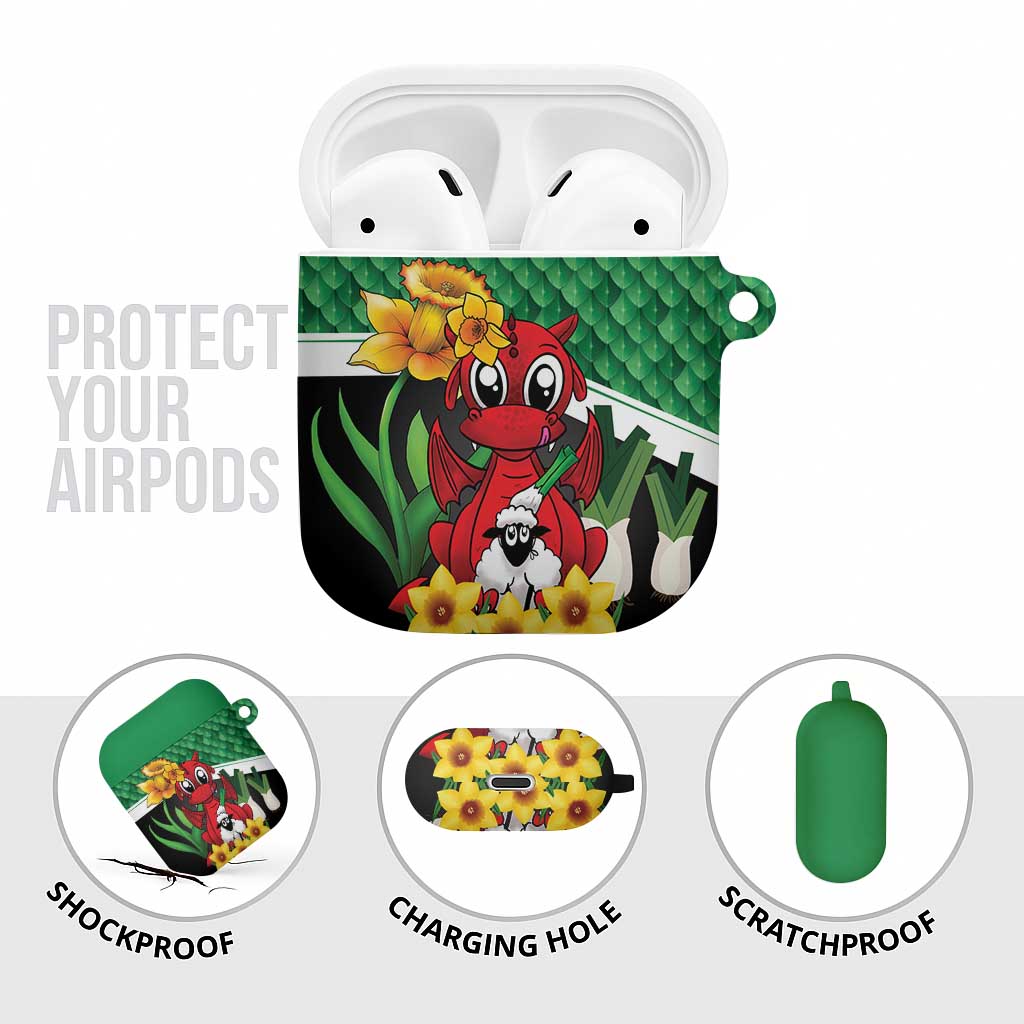 Saint David's Day AirPods Case Green Welsh Dragon Daffodil Sheep Leak - Wonder Print Shop
