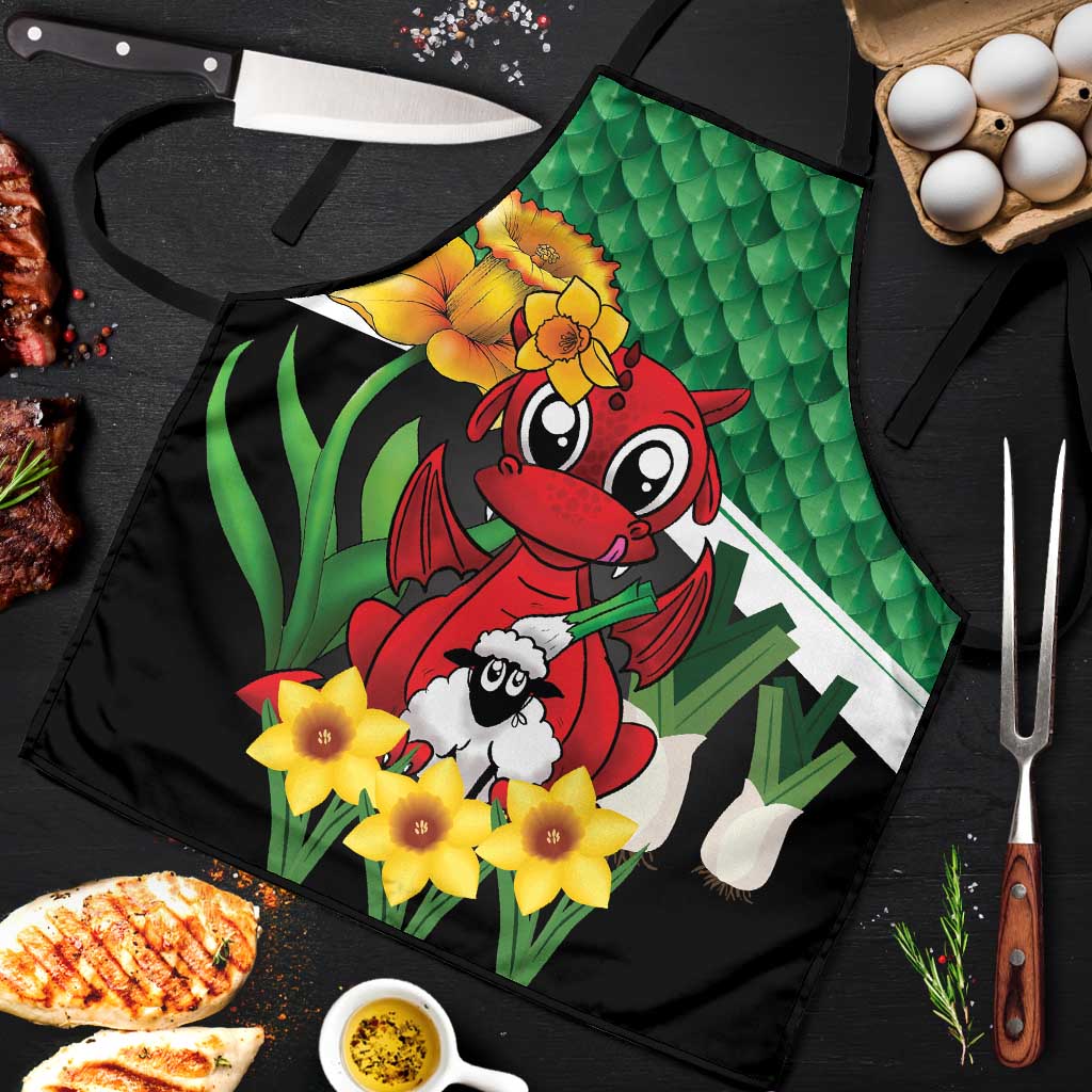 Saint David's Day Apron Green Welsh Dragon Daffodil Sheep Leak - Wonder Print Shop