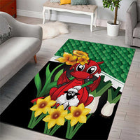 Saint David's Day Area Rug Green Welsh Dragon Daffodil Sheep Leak - Wonder Print Shop