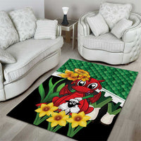 Saint David's Day Area Rug Green Welsh Dragon Daffodil Sheep Leak - Wonder Print Shop