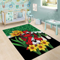 Saint David's Day Area Rug Green Welsh Dragon Daffodil Sheep Leak - Wonder Print Shop