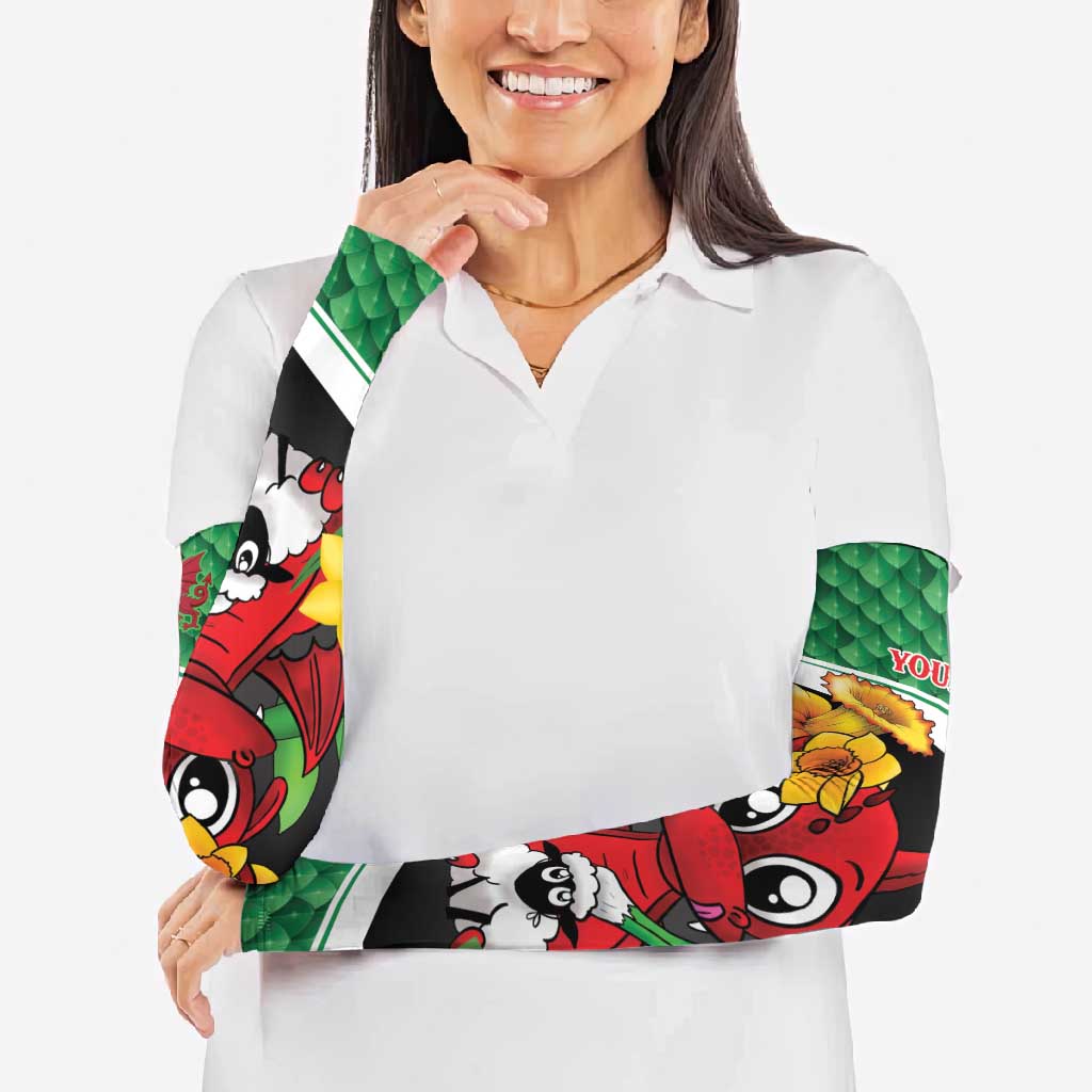 Saint David's Day Personalized Arm Sleeves Green Welsh Dragon Daffodil Sheep Leak - Wonder Print Shop