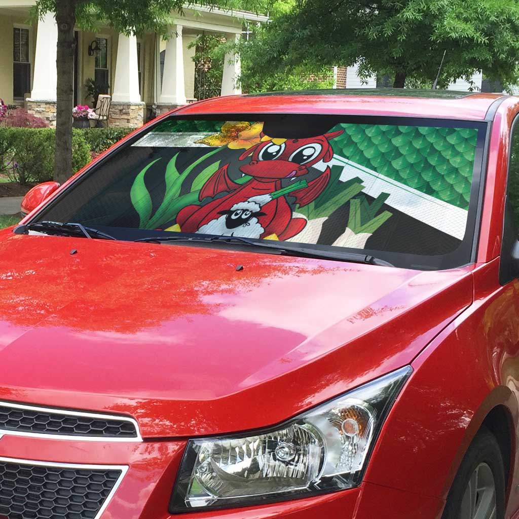 Saint David's Day Auto Sun Shade Green Welsh Dragon Daffodil Sheep Leak - Wonder Print Shop