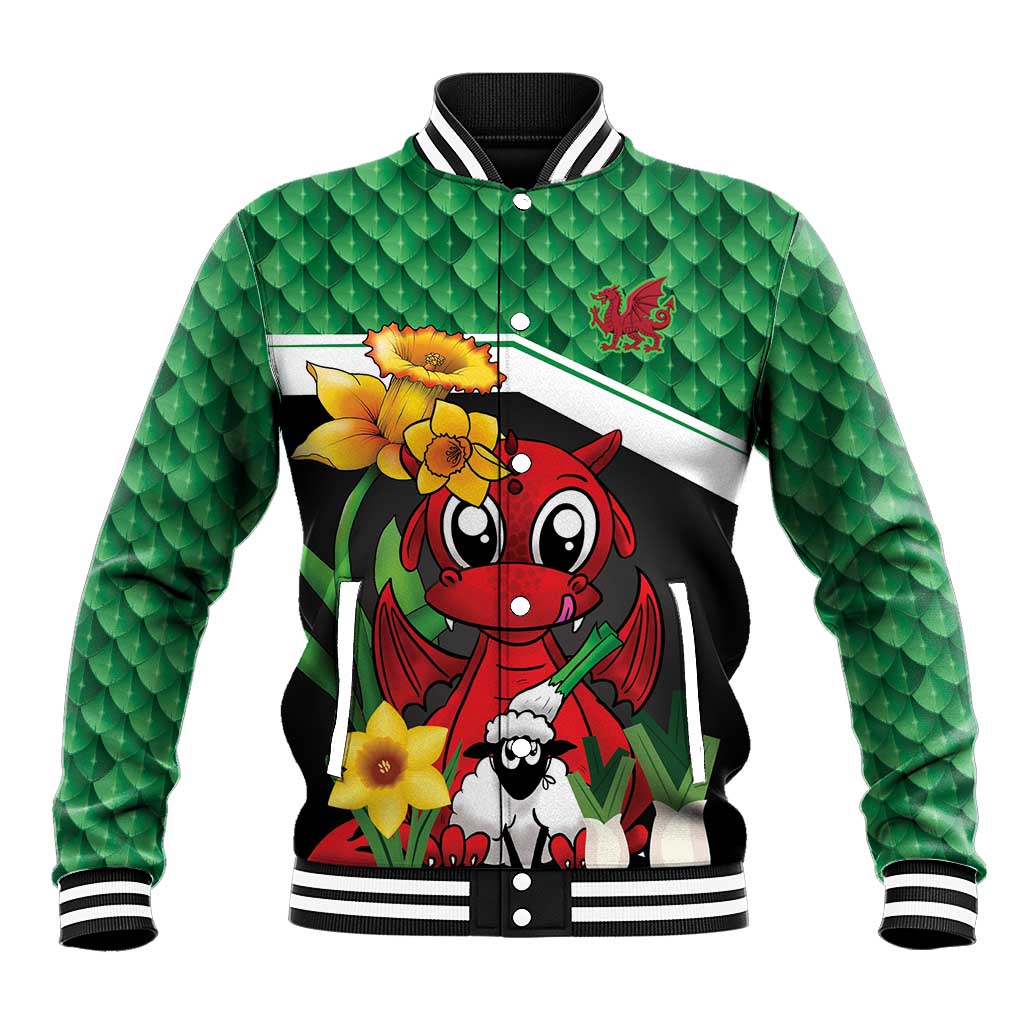 Saint David's Day Personalized Baseball Jacket Green Welsh Dragon Daffodil Sheep Leak - Wonder Print Shop