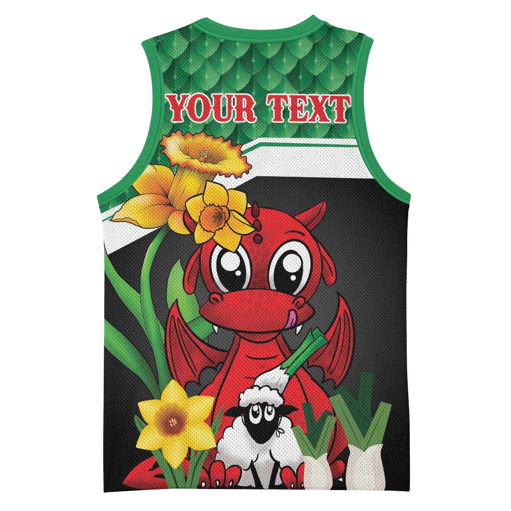 Saint David's Day Personalized Basketball Jersey Green Welsh Dragon Daffodil Sheep Leak - Wonder Print Shop
