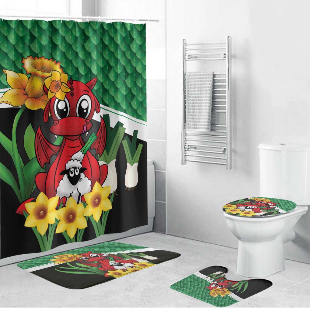 Saint David's Day Bathroom Set Green Welsh Dragon Daffodil Sheep Leak - Wonder Print Shop