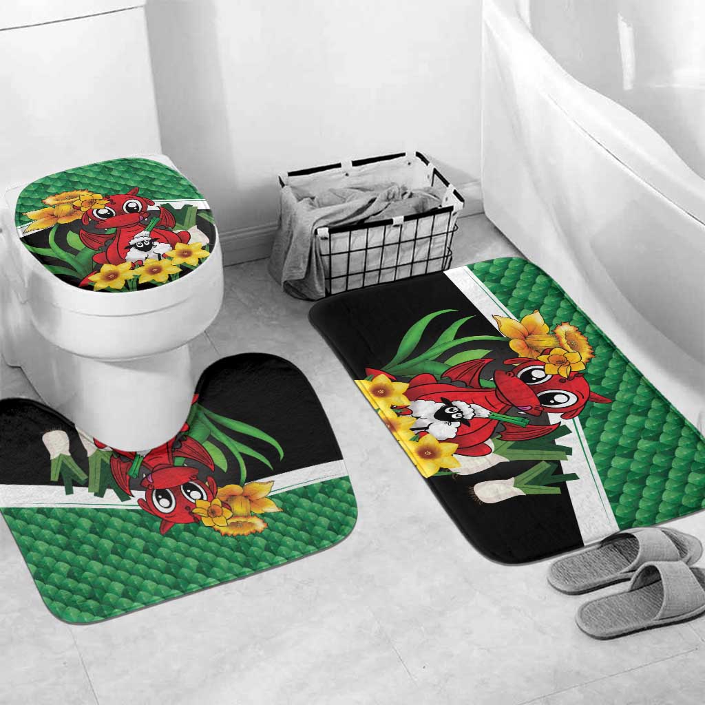 Saint David's Day Bathroom Set Green Welsh Dragon Daffodil Sheep Leak - Wonder Print Shop