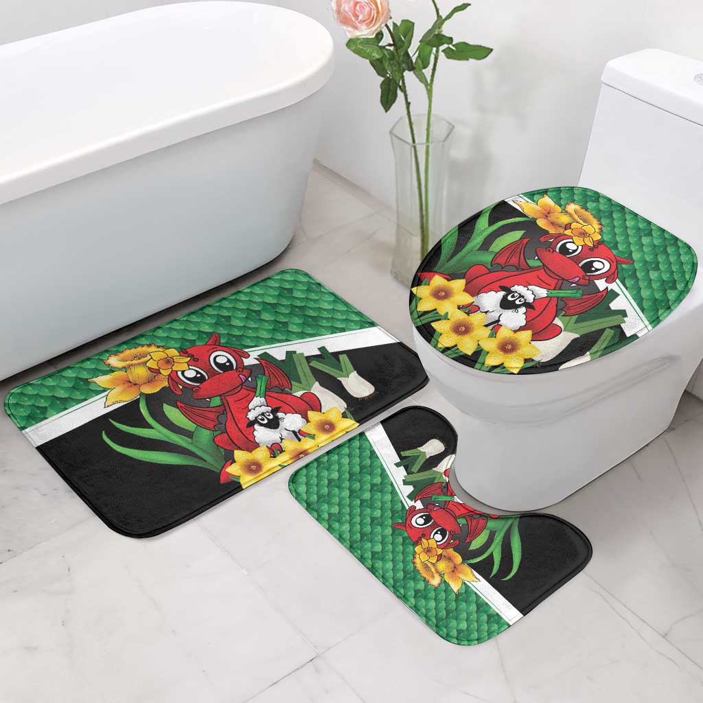 Saint David's Day Bathroom Set Green Welsh Dragon Daffodil Sheep Leak - Wonder Print Shop