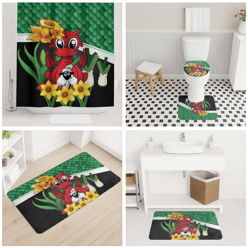 Saint David's Day Bathroom Set Green Welsh Dragon Daffodil Sheep Leak - Wonder Print Shop