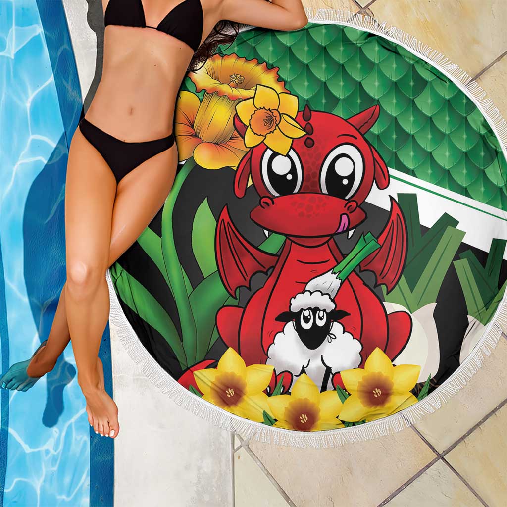 Saint David's Day Beach Blanket Green Welsh Dragon Daffodil Sheep Leak - Wonder Print Shop