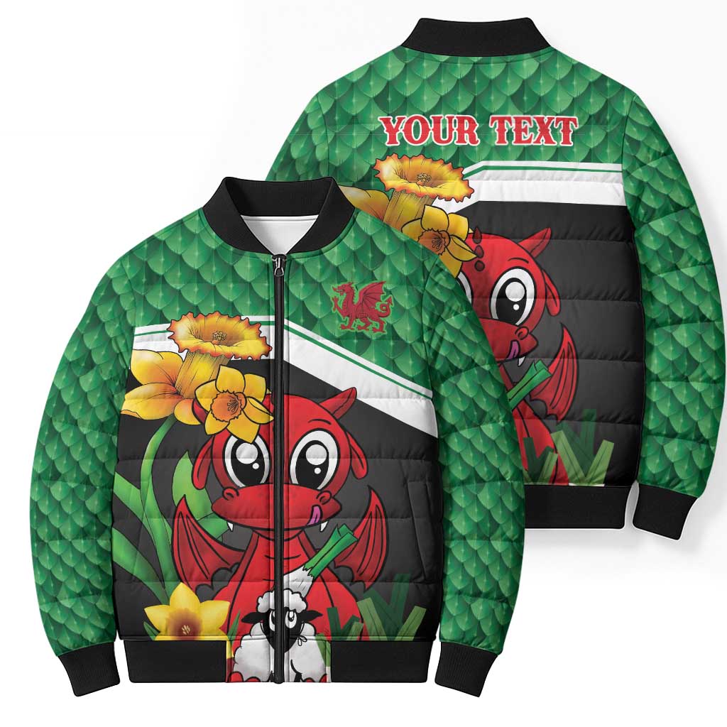 Saint David's Day Personalized Bomber Puffer Jacket Green Welsh Dragon Daffodil Sheep Leak - Wonder Print Shop
