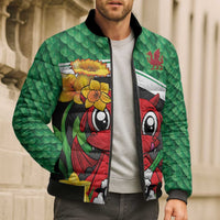 Saint David's Day Personalized Bomber Puffer Jacket Green Welsh Dragon Daffodil Sheep Leak - Wonder Print Shop